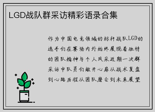 LGD战队群采访精彩语录合集