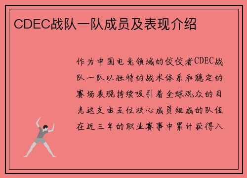 CDEC战队一队成员及表现介绍